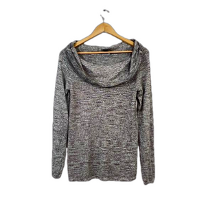 White House BlackMarket Sweater Sz Medium Cowl Neck Shimmer Metallic Gray Knit